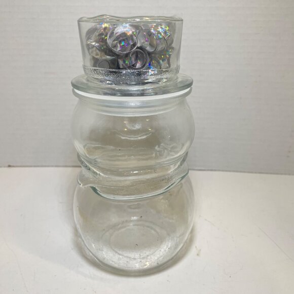 Snowman-Shaped Glass Jar with Lid & Glitter Contents 8" Tall Holiday Decor Clear - Picture 4 of 8